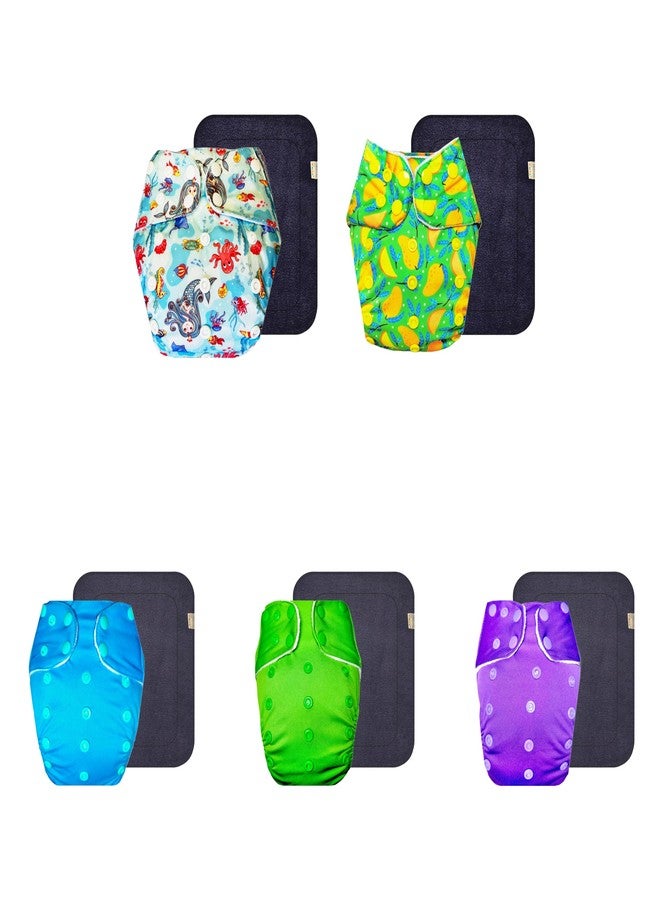 Dumbledo Premium Cloth Diaper with Gray Insert (Pack of 5) | Snug Fit | 6-Layer Absorbent Pad | Travel Friendly | Trusted by Moms | 3 Months - 3 Years | Unisex Baby - Image 1