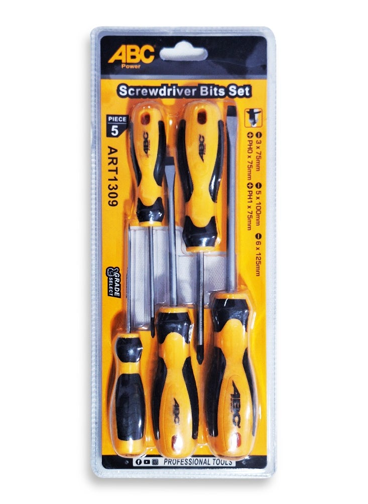 ABC Professional 5-piece multi-function screwdriver set (straight and star), different sizes repair tools set ( 6x125MM - 5x100MM - PH0,PH1,3x75MM ) , lightweight and easy to use anywhere  - Image 1