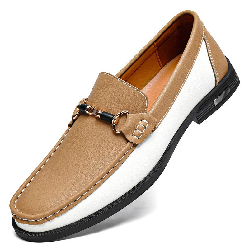 Men'S Genuine Leather Large Size 47 Soft-Soled Beanie Shoes 46 Versatile Leather Shoes 45 Perforated Driving Shoes Youth Fashion Loafers - Image 1