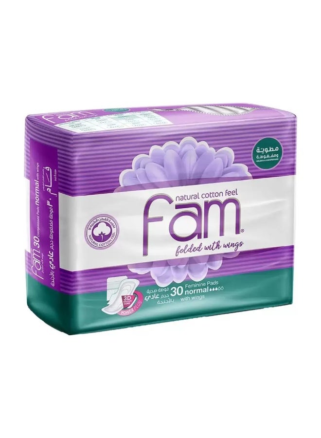 Fam Natural Cotton Feel Maxi Thick Folded With Wings, Normal Sanitary Pads- 30 Pads - Image 1