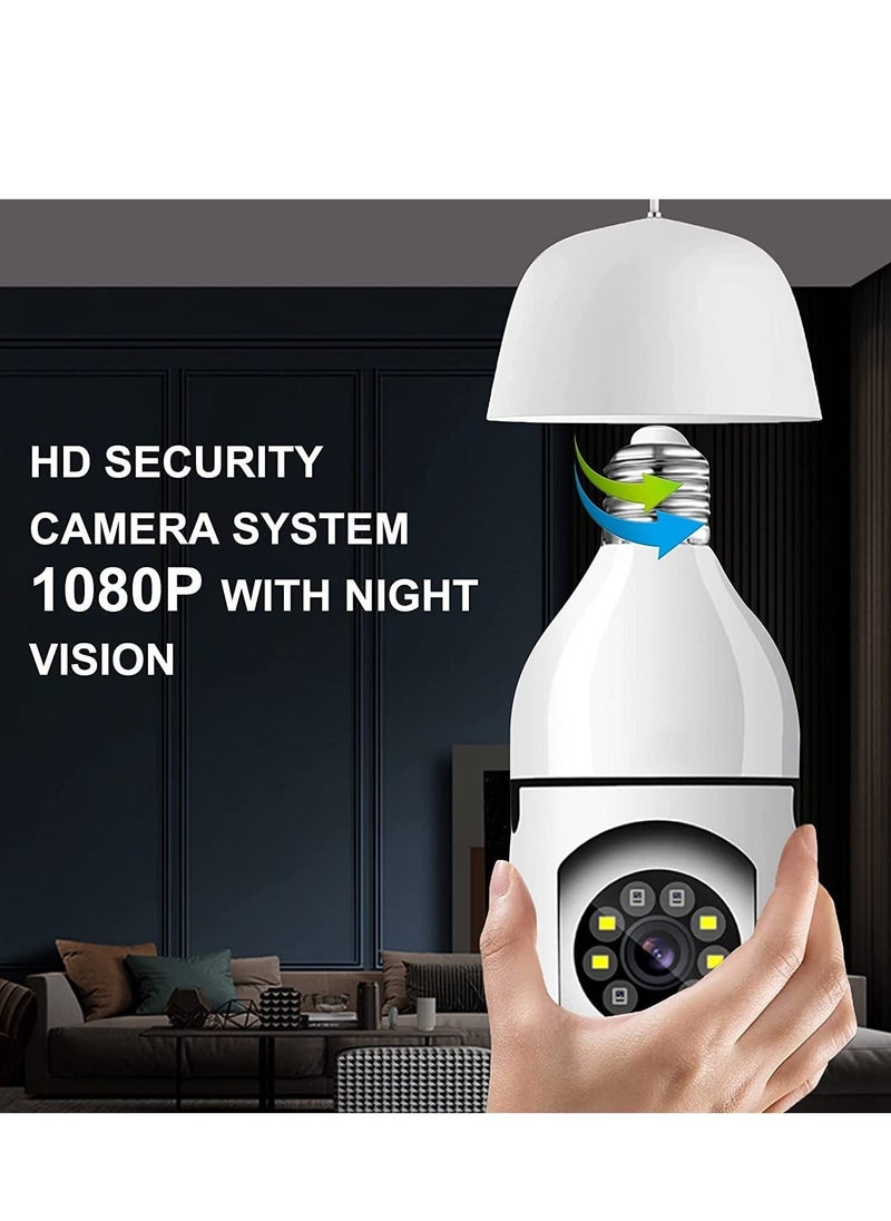 ELTRAZONE كاميرا لمبة، نظام كاميرا أمان 1080P مع واي فاي 2.4GHz، كاميرات مراقبة منزلية لاسلكية بزاوية 360 درجة، رؤية ليلية، صوت ثنائي الاتجاه، كشف حركة ذكي - Image 1