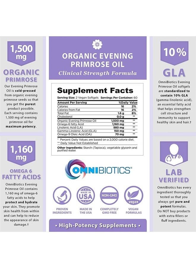 OmniBiotics Organic Evening Primrose Oil | Clinical Strength 1,500 mg | 10% GLA | Cold-Pressed, Non-GMO | Hormone Balance for Women | Menopause and PMS Support | 120 Vegan softgel Capsules  - Image 2