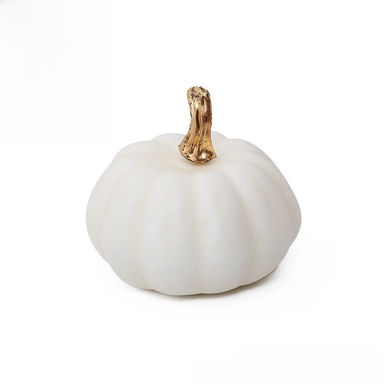 Generic Mini Pumpkin Models for Halloween Decor 23# White pumpkin with golden handle 