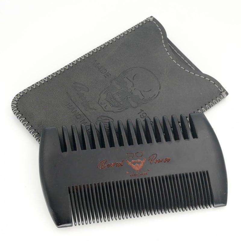 Menesia Black Wooden Beard Comb with Case for Men, Men's Wood Pocket Comb for Beards & Mustaches & Hair, Black Skull Design - Image 1