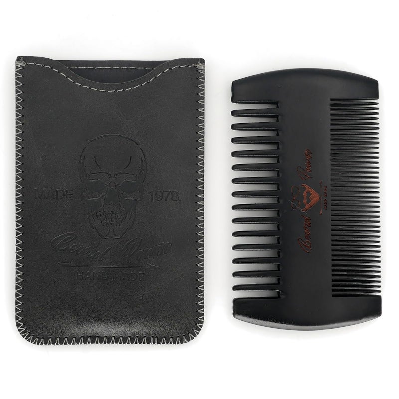 Menesia Black Wooden Beard Comb with Case for Men, Men's Wood Pocket Comb for Beards & Mustaches & Hair, Black Skull Design - Image 3