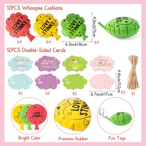 CPicdn 12 Pack Valentines Day Whoopee Cushions Card Set Love Stinks Whoopee Cushion with Card Valentines Day Fart Prank Kit Toys Party Favors Novelty Trick Joke Gift for Kids Adults Office Home - Image 5