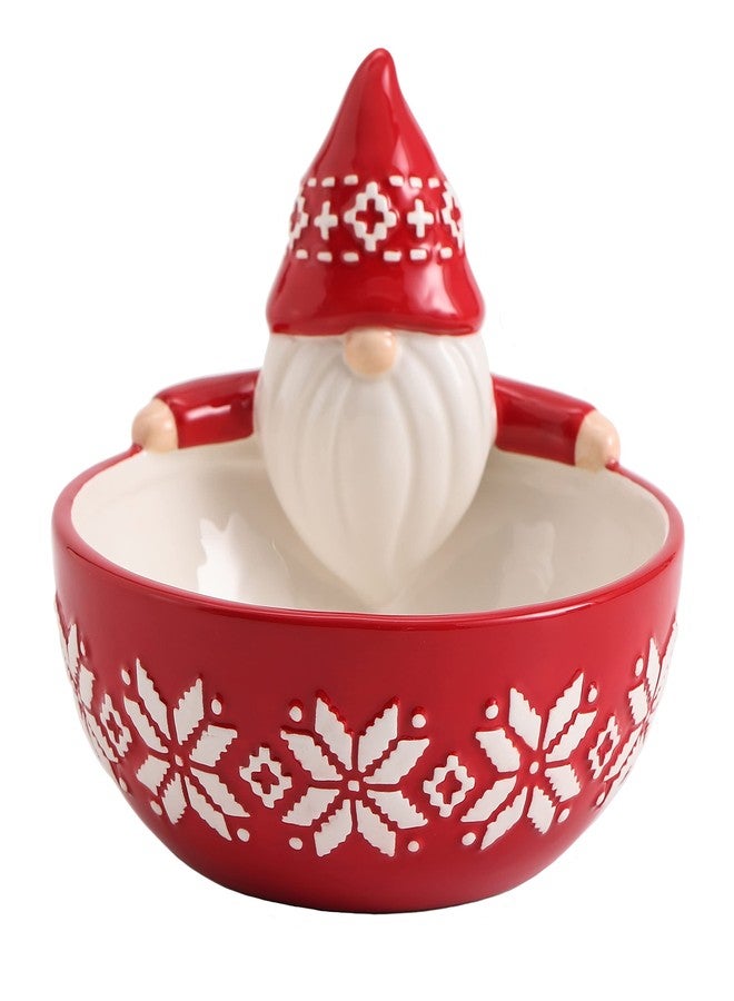 Bico Red Gnome Ceramic Candy Bowl, 17oz - Hand-Painted Holiday Treat Bowl, Christmas Decorative Dish for Candy, Jam, or Sauce - Microwave & Dishwasher Safe - Image 1