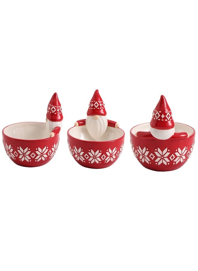 Bico Red Gnome Ceramic Candy Bowl, 17oz - Hand-Painted Holiday Treat Bowl, Christmas Decorative Dish for Candy, Jam, or Sauce - Microwave & Dishwasher Safe - Image 3