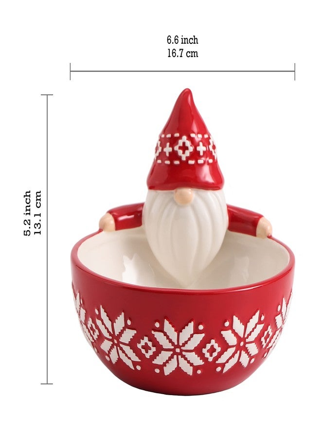 Bico Red Gnome Ceramic Candy Bowl, 17oz - Hand-Painted Holiday Treat Bowl, Christmas Decorative Dish for Candy, Jam, or Sauce - Microwave & Dishwasher Safe - Image 2