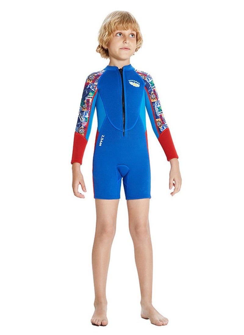 DIVE & SAIL Children's Wetsuit 2.5mm One-piece Thickened Warm Swimsuit Long-sleeved Cold Swimsuit  Blue  - Image 1