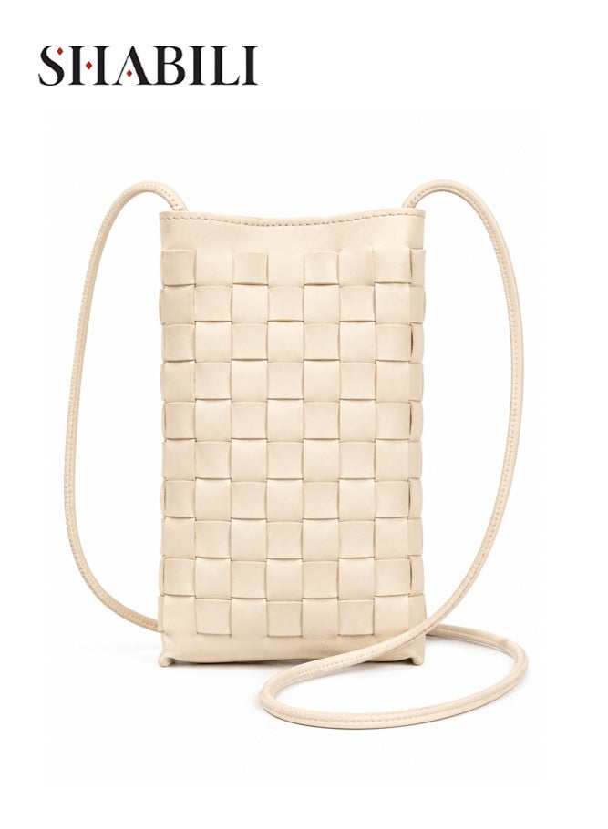 Women Shoulder Bag Tote, Ladies Crossbody Sling Satchel, Woven PU Leather Large Capacity Magnetic Closure Slot Pocket Adjustable Strap, Versatile Daily College Student Casual Travel Party Use (Beige)