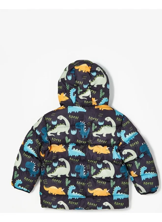 JUNE June Dinosaur Patterned Hooded Fleece Inner Boys Jacket Navy