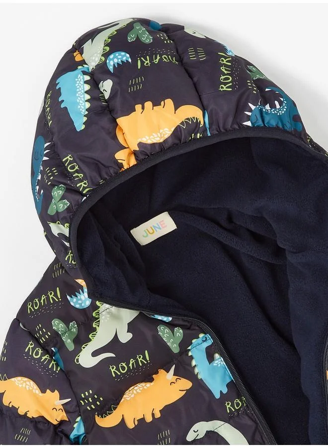 JUNE June Dinosaur Patterned Hooded Fleece Inner Boys Jacket Navy