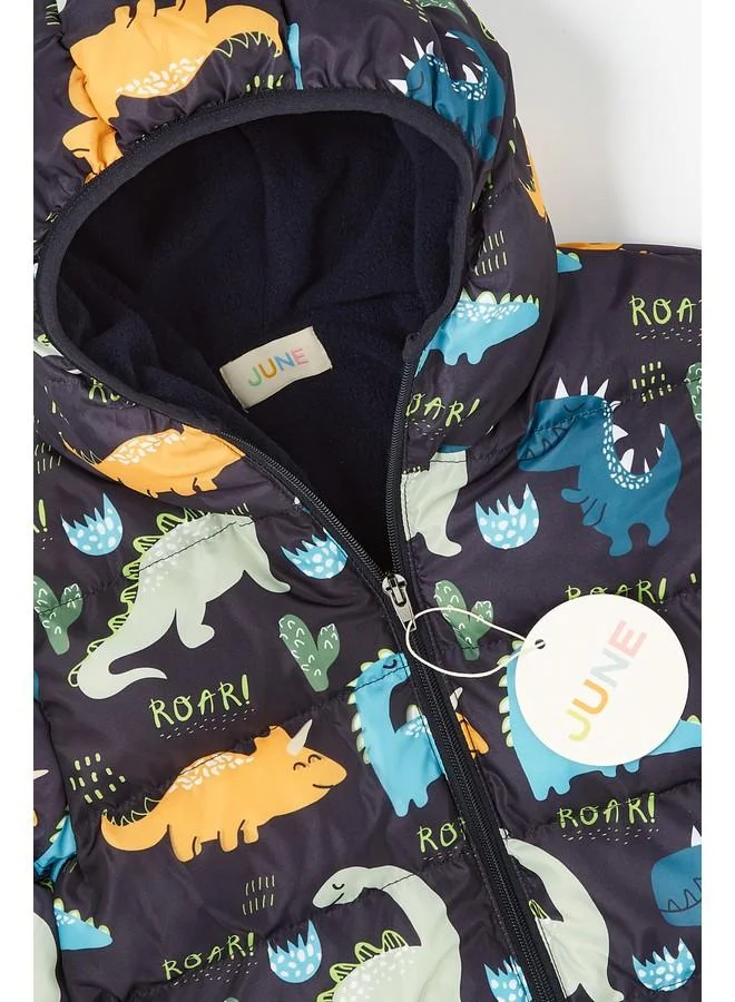 JUNE June Dinosaur Patterned Hooded Fleece Inner Boys Jacket Navy