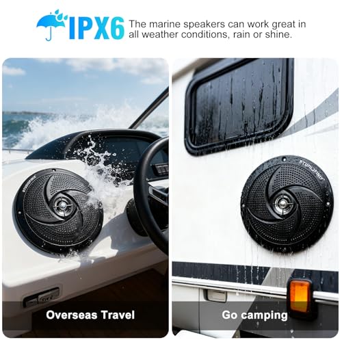 STUDIOFINIX 4 Inch Waterproof Marine Speakers - 80W 2-Way Weather Resistant Outdoor Boat Audio with LED Lights, Low Profile Slim Style Suitable for Boat, RV, UTV, ATU, Glof Cart (2 Speakers, Black) - Image 3