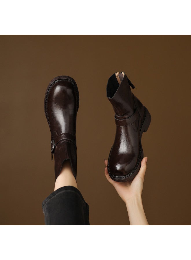 AME British-style Chimney Boots 2025 New Retro Fashion Martin Boots With Buckle Versatile Stylish Ankle Boots - Image 5
