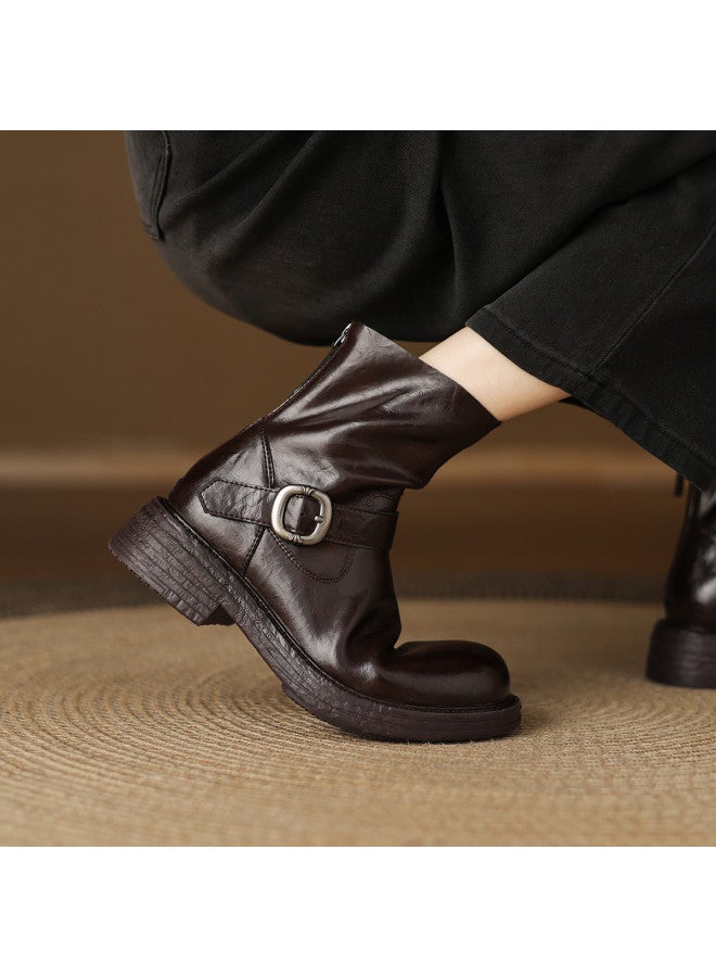 AME British-style Chimney Boots 2025 New Retro Fashion Martin Boots With Buckle Versatile Stylish Ankle Boots - Image 2