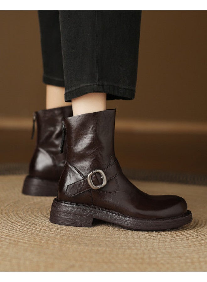 AME British-style Chimney Boots 2025 New Retro Fashion Martin Boots With Buckle Versatile Stylish Ankle Boots - Image 1