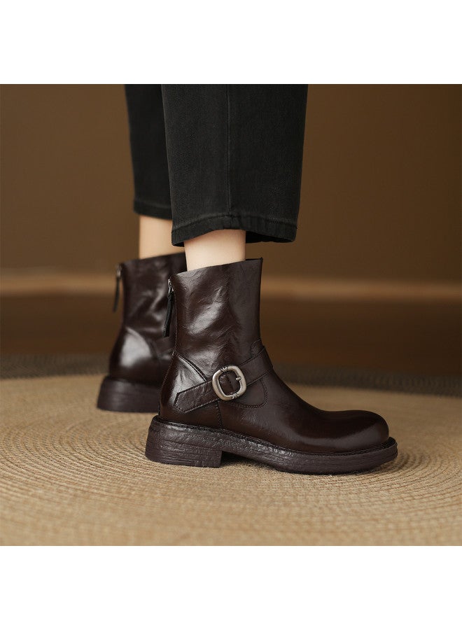 AME British-style Chimney Boots 2025 New Retro Fashion Martin Boots With Buckle Versatile Stylish Ankle Boots - Image 3