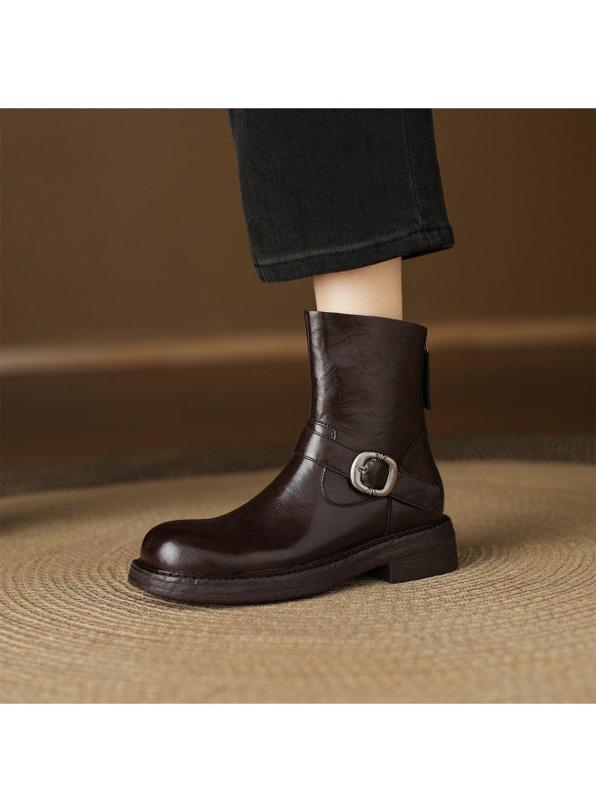 AME British-style Chimney Boots 2025 New Retro Fashion Martin Boots With Buckle Versatile Stylish Ankle Boots - Image 4