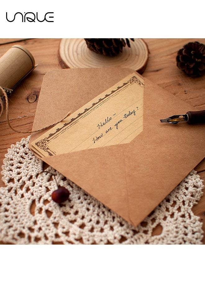 Unique - 60Pcs Envelope Set, Vintage Stationery, Stale Envelope, Vintage Old Paper Set, with Metal Fittings and 1 Meter Rope, 10 Stickers, Perfect for Graduation, Wedding, Mother's Day, etc - Image 1