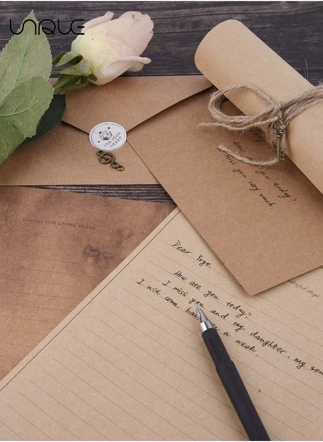 Unique - 60Pcs Envelope Set, Vintage Stationery, Stale Envelope, Vintage Old Paper Set, with Metal Fittings and 1 Meter Rope, 10 Stickers, Perfect for Graduation, Wedding, Mother's Day, etc - Image 1