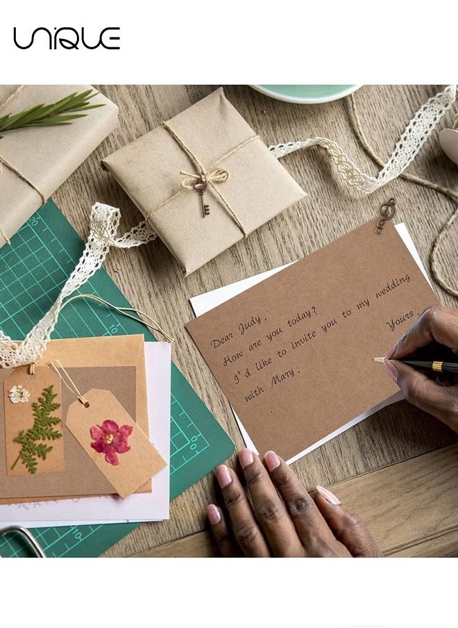 Unique - 60Pcs Envelope Set, Vintage Stationery, Stale Envelope, Vintage Old Paper Set, with Metal Fittings and 1 Meter Rope, 10 Stickers, Perfect for Graduation, Wedding, Mother's Day, etc - Image 1