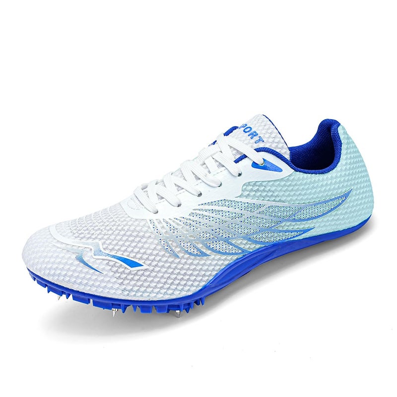 WESHIRUN Track and Field Shoes for Men Women 8 Spikes Boys and Girls Kids Running Racing Shoes Blue - Image 1