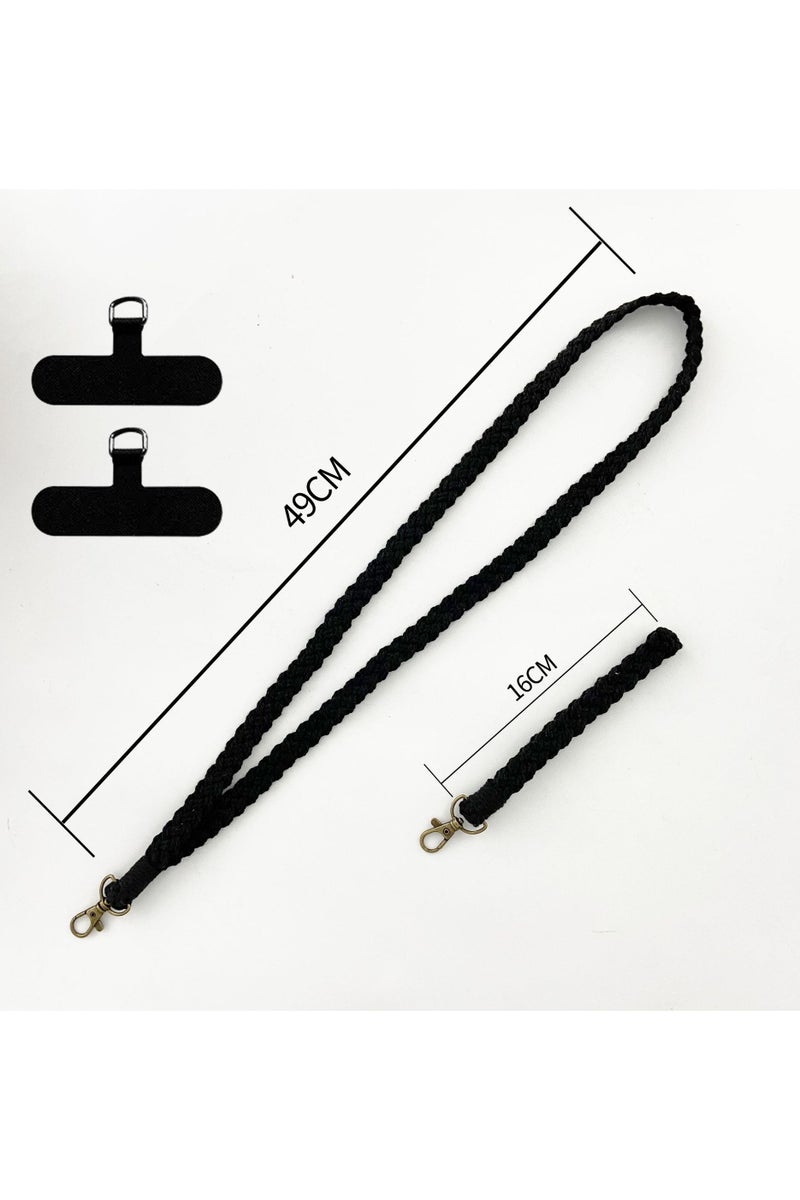  أورا سيليكت 2 PCS BOHO MACRAME PHONE LANYARD SET-حزام المعصم والرقبة مع علامات تبويب الحبل ، سوار معصم الهواتف الذكية المصنوعة يدويًا ، مضاد للسرقة ، عالمي لـ iPhone/Samsung ومعظم الهواتف (أشرطة الرقبة السوداء وأشرطة المعصم الأسود) - Image 1