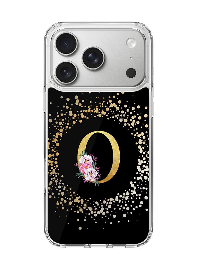 Stylizedd Classic Clear MagSafe Case for iPhone 17 Pro , Hybrid Soft Case Flexible Edges Anti Drop TPU PC Gel Thin Transparent Cover [ Designed for iPhone 17 Pro ] - Custom Monogram Initial Letter Floral Pattern Alphabet - O ( Black )