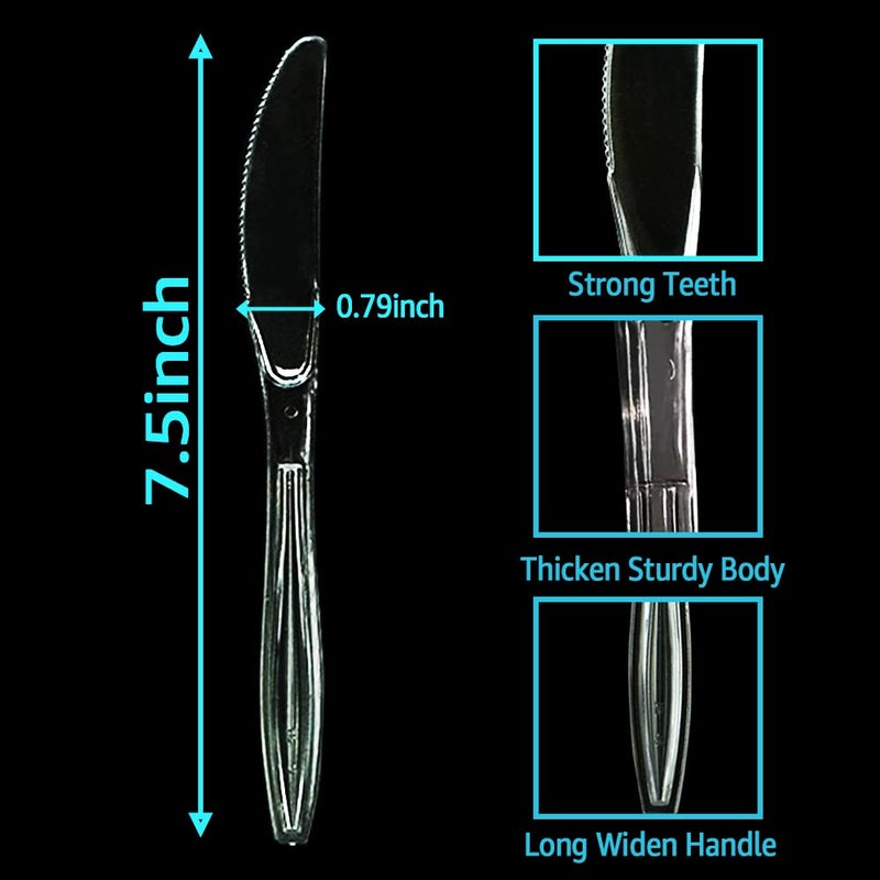 SUYANGECO [100 Count] Clear Plastic Knives Heavy Duty  Disposable Steak Knives Plastic Silverware Bulk Washable Cutlery Set Serving Utensils Tableware for Party Supplies Daily Use Picnic Camping Wedding BBQ - Image 2
