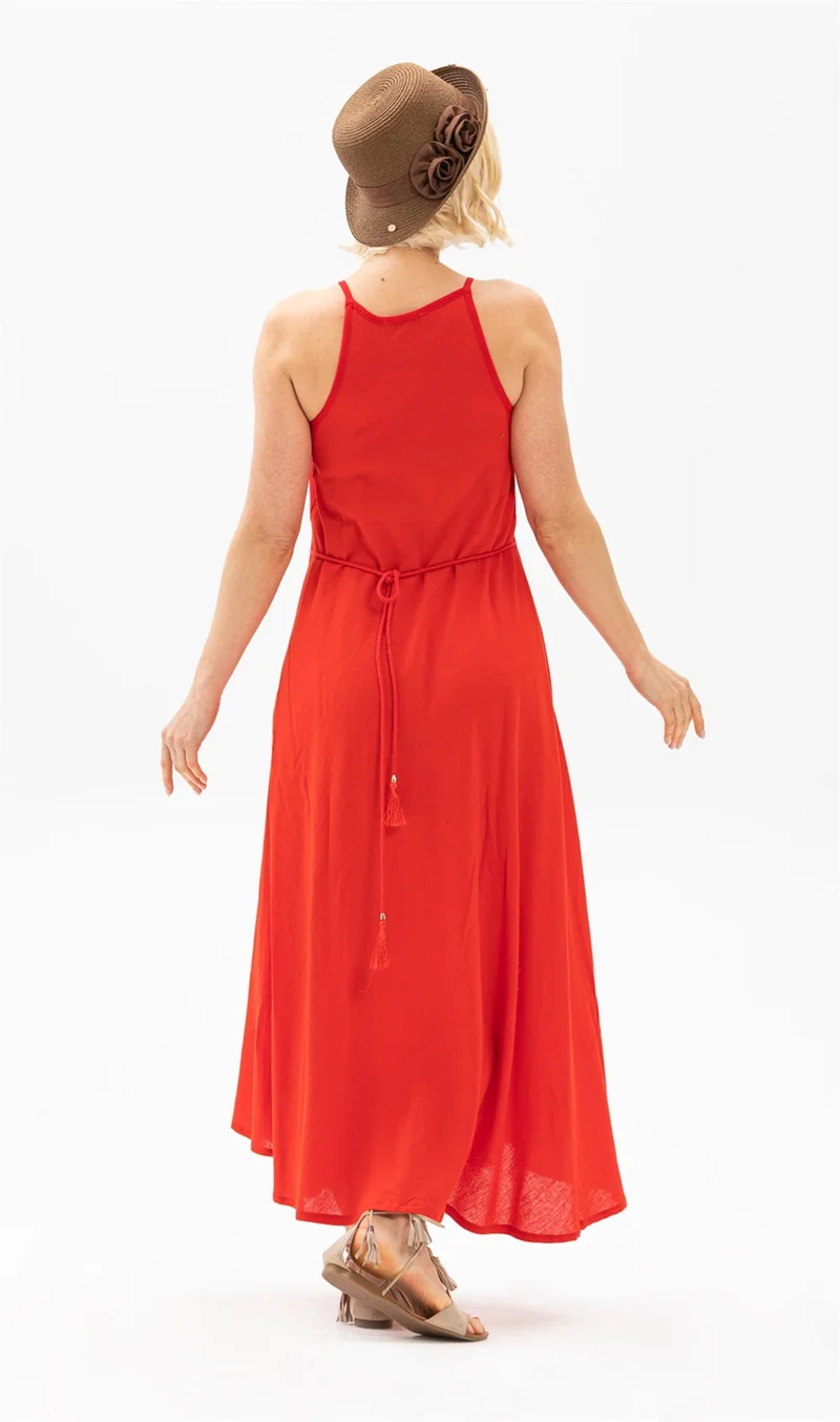 Eliş Şile Bezi Red Sleeveless Dress