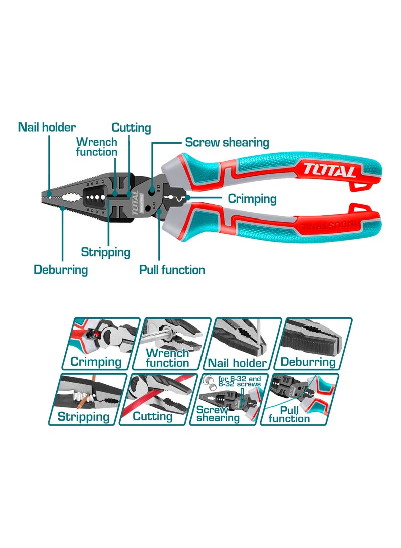 TOTAL 8-in-1 Multi-Function Combination Pliers Set, 200mm, Cr-V Steel with Teflon Coating, TPR Tri-Color Handle, 3 Piece Kit - Image 2