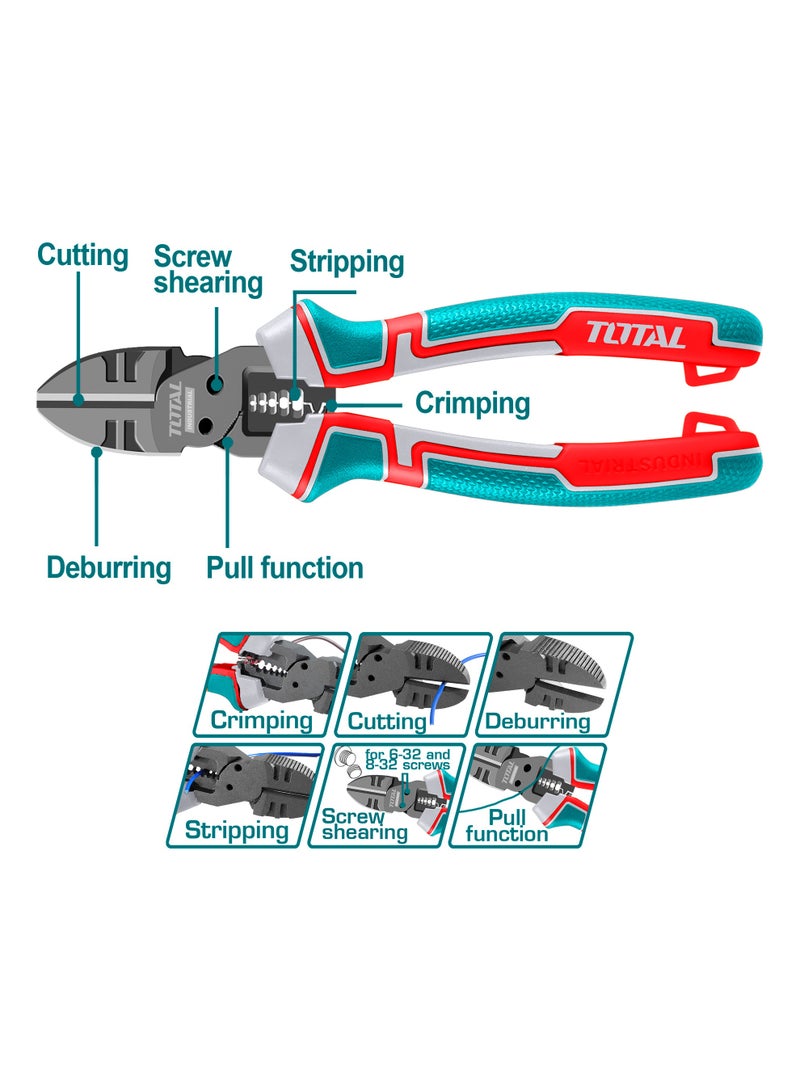 TOTAL 8-in-1 Multi-Function Combination Pliers Set, 200mm, Cr-V Steel with Teflon Coating, TPR Tri-Color Handle, 3 Piece Kit - Image 4