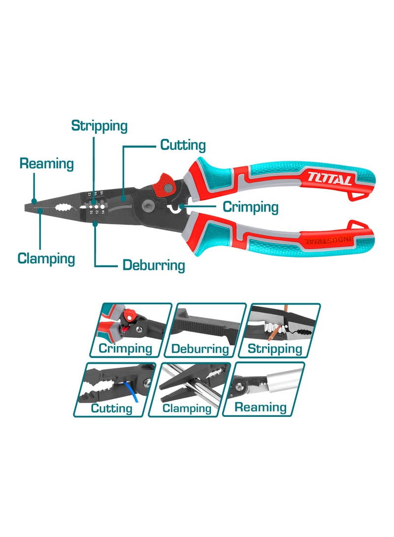 TOTAL 8-in-1 Multi-Function Combination Pliers Set, 200mm, Cr-V Steel with Teflon Coating, TPR Tri-Color Handle, 3 Piece Kit - Image 3