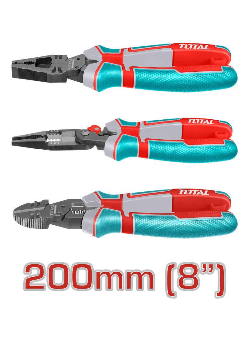 TOTAL 8-in-1 Multi-Function Combination Pliers Set, 200mm, Cr-V Steel with Teflon Coating, TPR Tri-Color Handle, 3 Piece Kit - Image 5