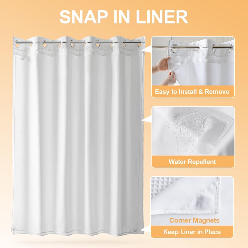 River Dream Cotton Blend No Hook Shower Curtain with Snap in Liner, Hotel Grade Shower Curtains for Bathroom, Water Repellent, White, 71W x74 L - Image 3