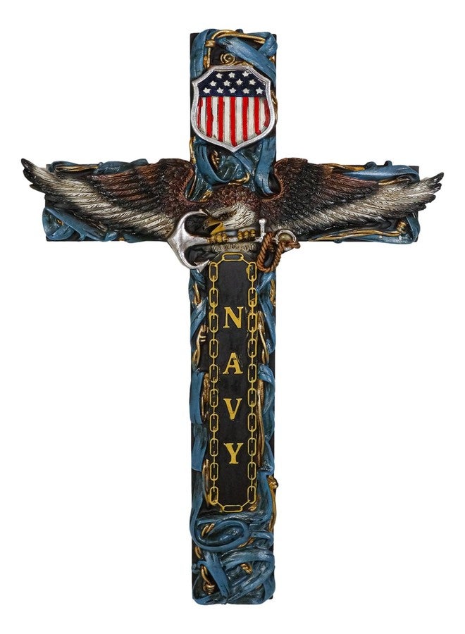Ebros Gift 14" Tall Rustic Patriotic United States Navy With Eagle Clutching Anchor Decorative Wall Cross American Hero Memorial Decor Plaque - Image 1
