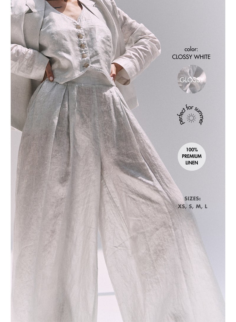 UMAY FASHION EVARA PALAZZO TROUSERS | GLOSSY WHITE  - Image 2