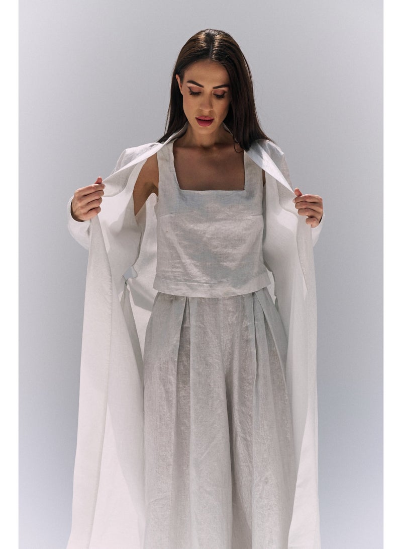UMAY FASHION EVARA PALAZZO TROUSERS | GLOSSY WHITE  - Image 3