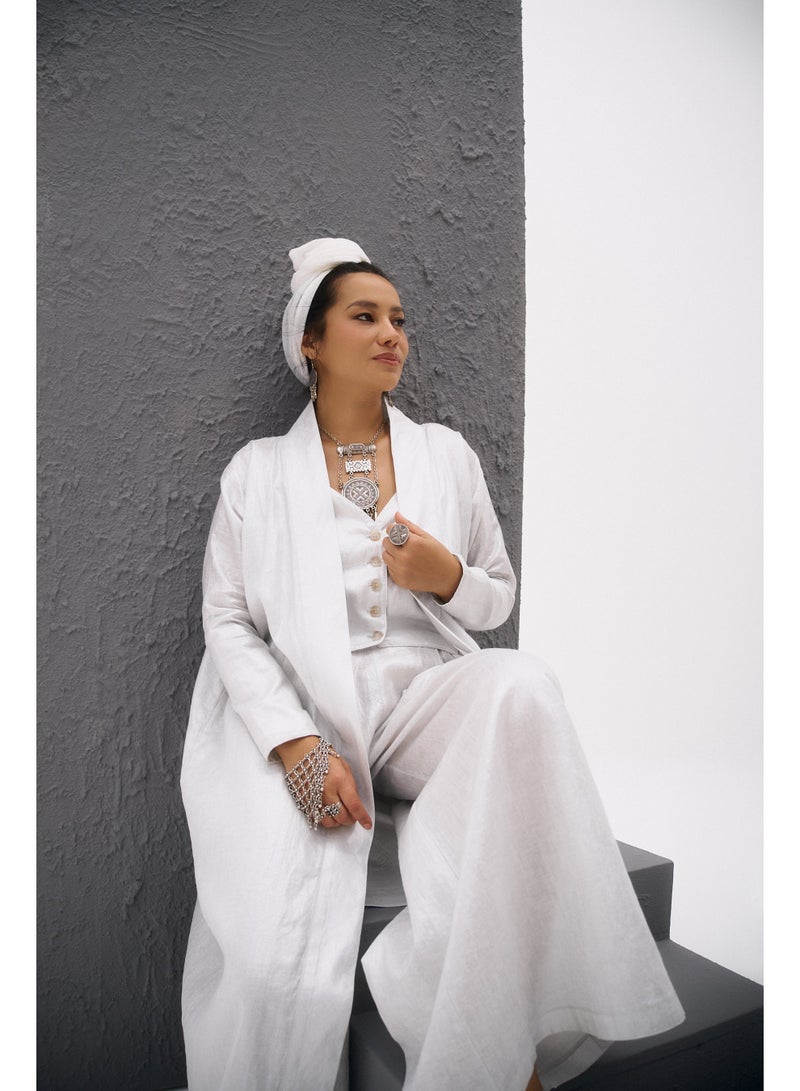 UMAY FASHION EVARA PALAZZO TROUSERS | GLOSSY WHITE  - Image 5