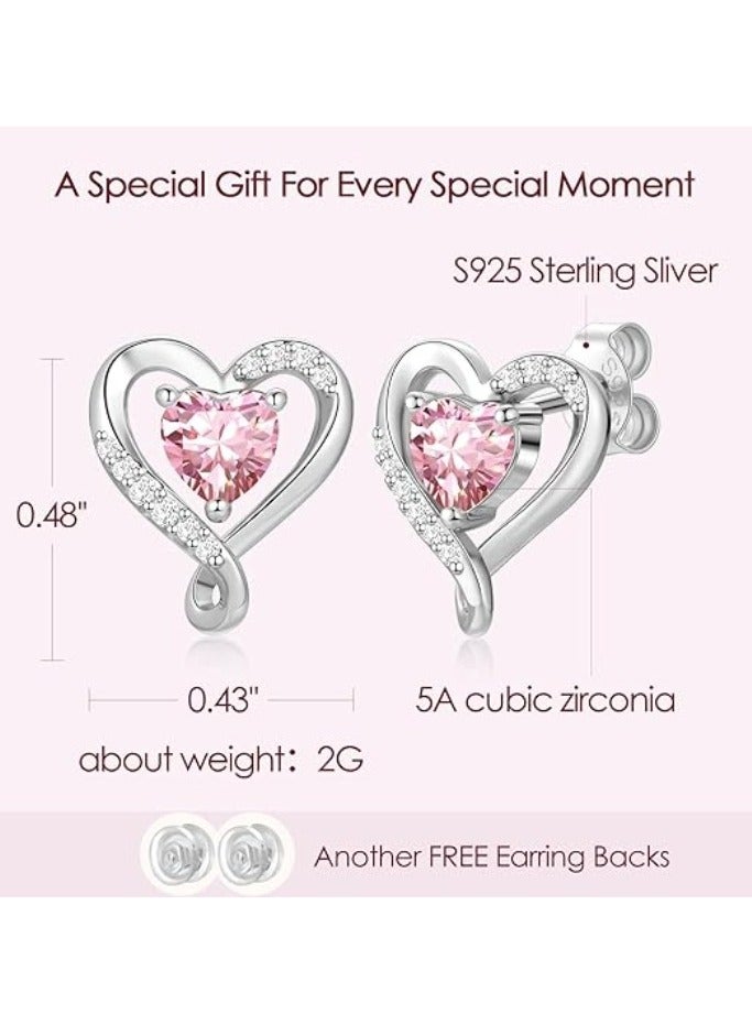 Zifeel Earrings for Women - S925 Sterling Silver Birthstone Heart Studs Earring for Girlfriend, Wife – Anniversary, Birthday ,Valentines Day, Mother’s Day, Gifts Jewellery for Women. - Image 3