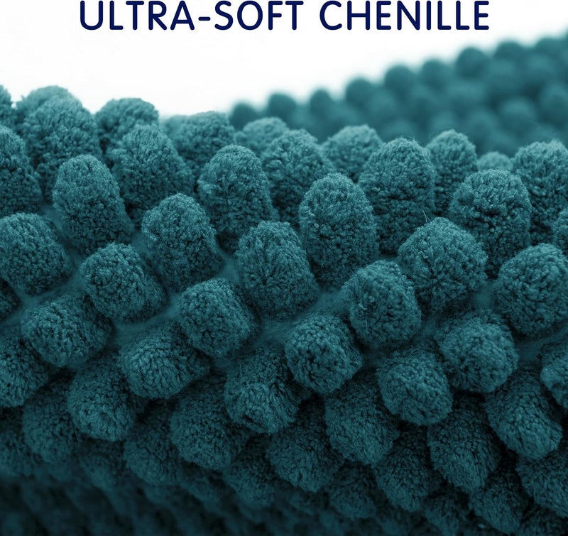 subrtex Bathroom Rugs, 20" x 32" Chenille Bath Rug Soft Short Plush Bath Mat Soft Shower Mat Water Absorbent Shower Mat Quick Dry Machine Washable, Teal - Image 4