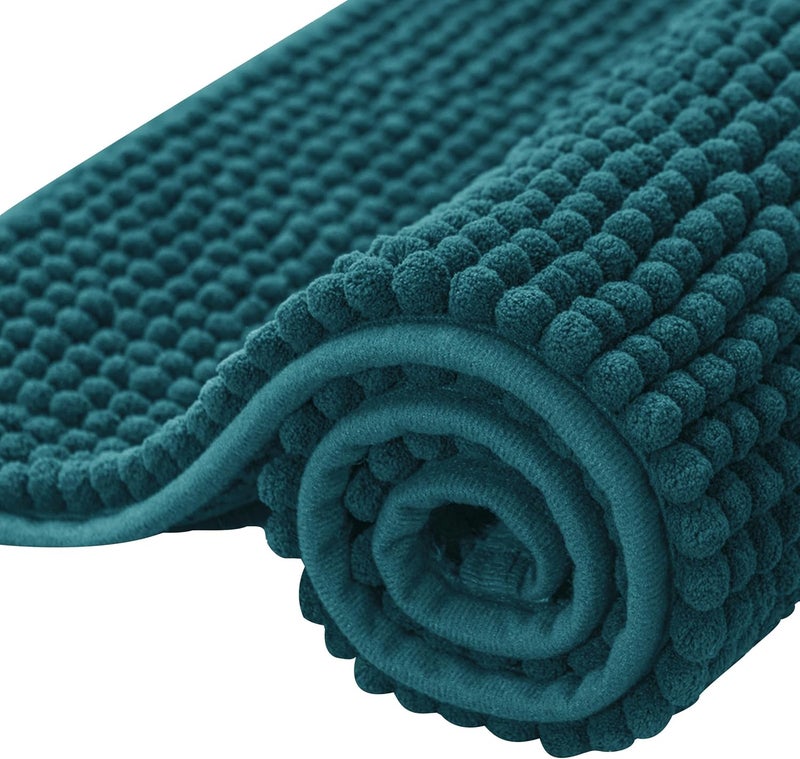 subrtex Bathroom Rugs, 20" x 32" Chenille Bath Rug Soft Short Plush Bath Mat Soft Shower Mat Water Absorbent Shower Mat Quick Dry Machine Washable, Teal - Image 1
