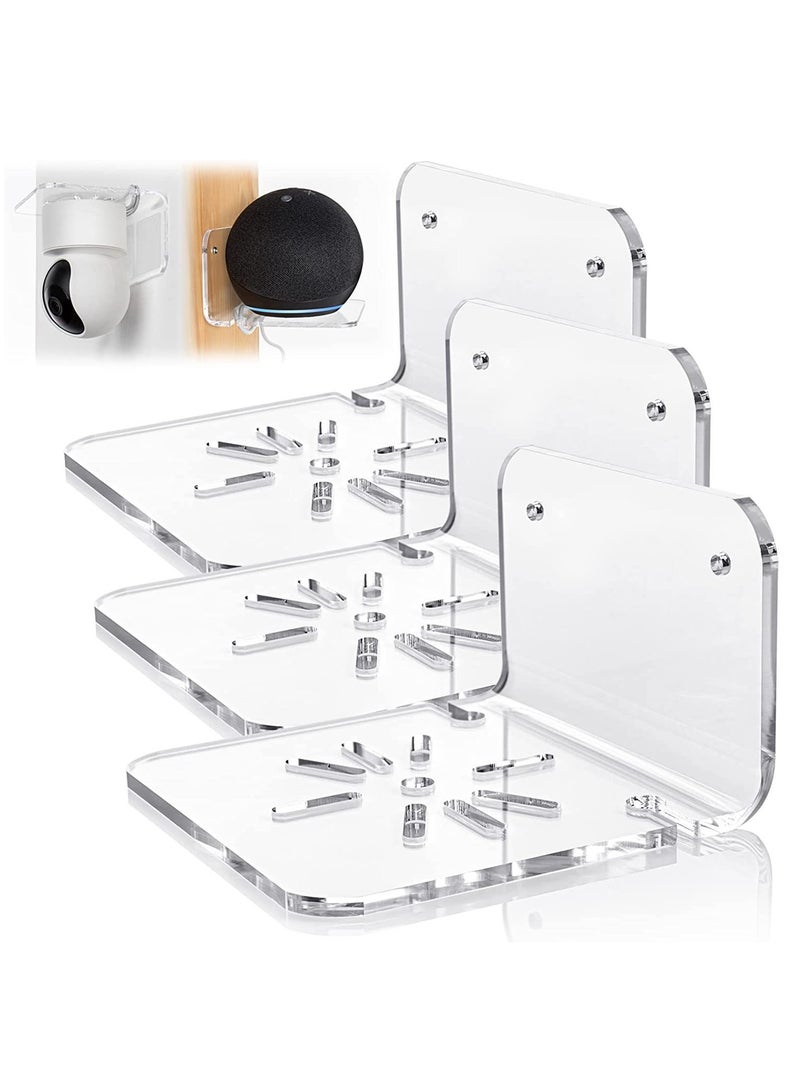 XiuWoo Acrylic Floating Wall Shelves Set of 3 for Security Cameras Baby Monitors Speakers Universal Small No Drilling Wall Shelf with Cable Clips and 10 Piece Strong Tapes  - Image 1