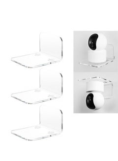 Acrylic Floating Wall Shelves Set of 3 for Security Cameras Baby Monitors Speakers Universal Small No Drilling Wall Shelf with Cable Clips and 10 Piece Strong Tapes
