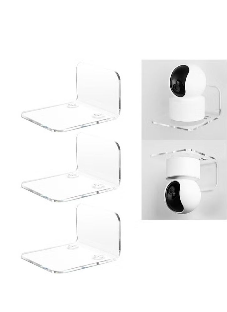 XiuWoo - Acrylic Floating Wall Shelves Set of 3 for Security Cameras Baby Monitors Speakers Universal Small No Drilling Wall Shelf with Cable Clips and 10 Piece Strong Tapes - Image 1