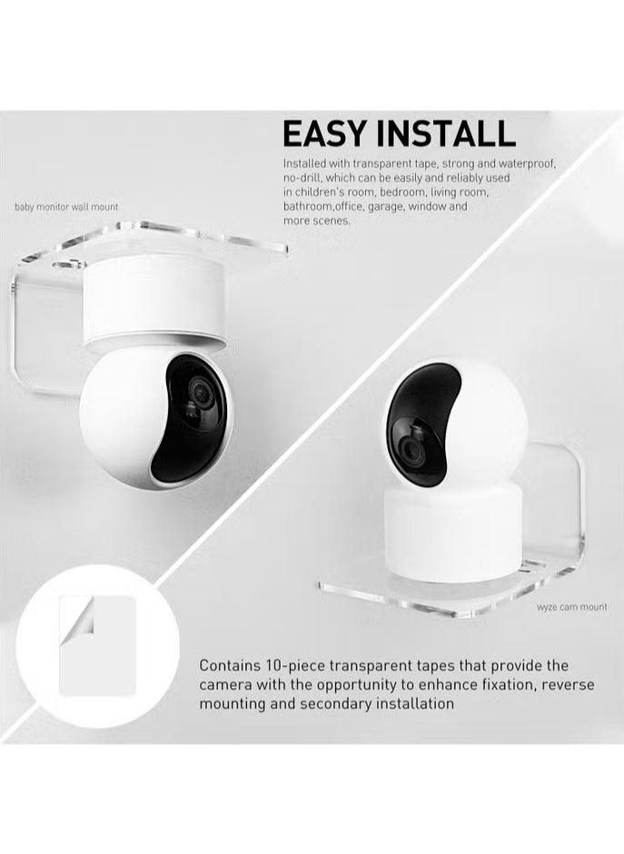 XiuWoo - Acrylic Floating Wall Shelves Set of 3 for Security Cameras Baby Monitors Speakers Universal Small No Drilling Wall Shelf with Cable Clips and 10 Piece Strong Tapes - Image 1