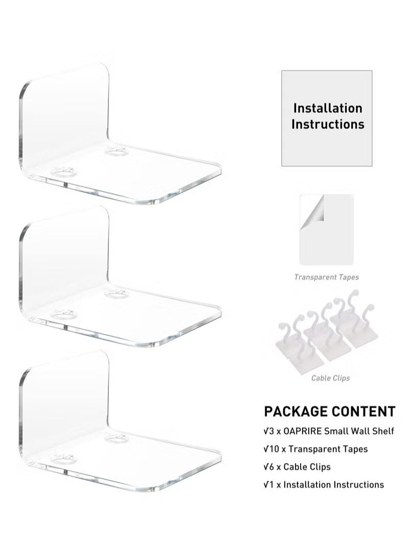 XiuWoo - Acrylic Floating Wall Shelves Set of 3 for Security Cameras Baby Monitors Speakers Universal Small No Drilling Wall Shelf with Cable Clips and 10 Piece Strong Tapes - Image 1