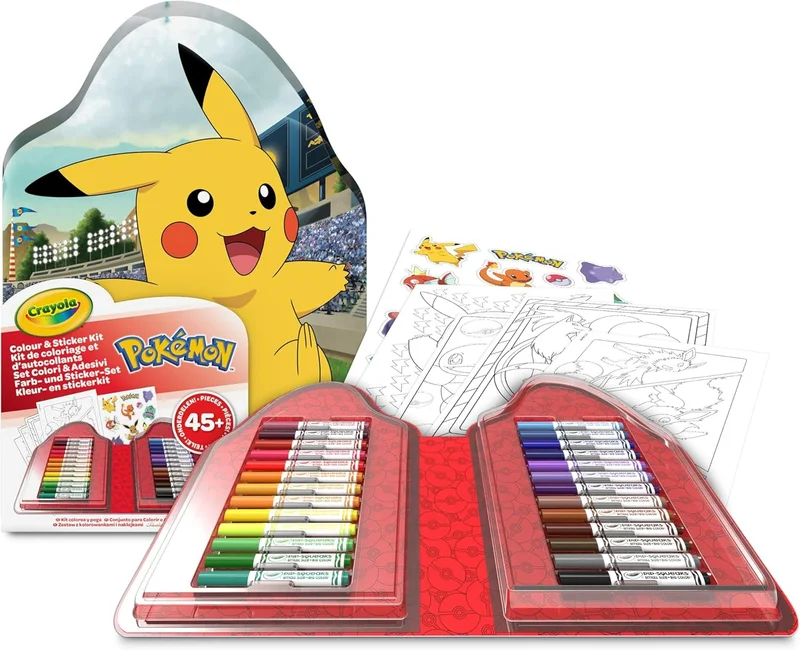 Crayola CRAYOLA - Case with Colours & Stickers Pokémon, Felt Pen Set, Colouring Pages, Stickers, 45 Pieces, Creative Gift for Children from 5 Years
